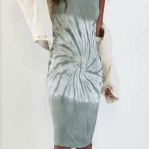 NWT Anthropologie Saturday Sunday Aloe Green Tie Dye Midi Dress S Bodycon